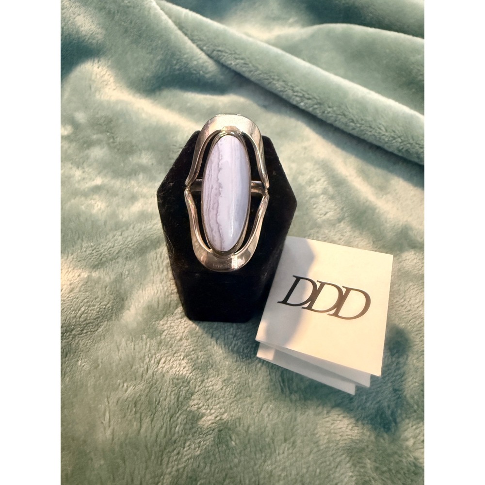 Dominique Dinouart Blue‎ Lace Quartz Sterling Silver Ring 7.5